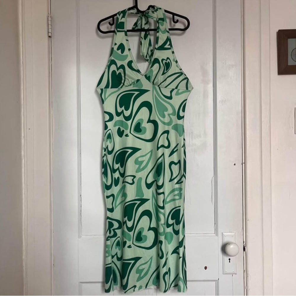 Green 70s Sheath Halter Midi Dress